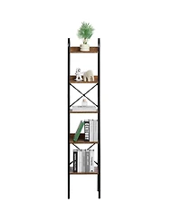 Slickblue Tall Narrow Metal Bookcase with Rustic Open Shelves