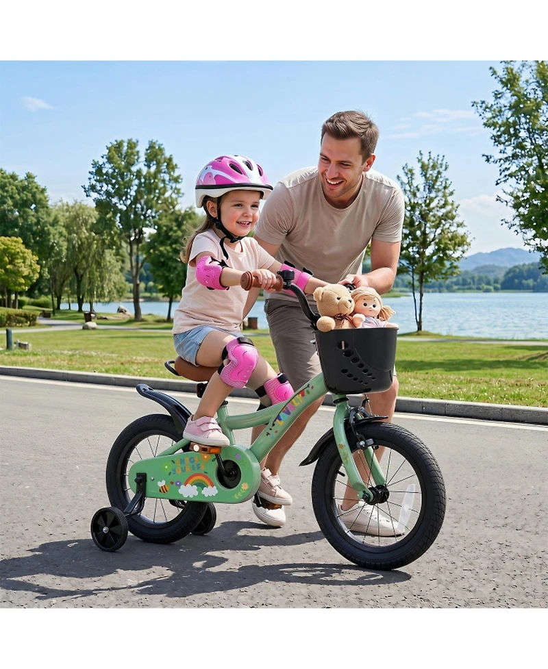 Hongge 14-Inch Adjustable Girls' Bicycle with Training Wheels, 110 lbs Capacity, Ages 3-5