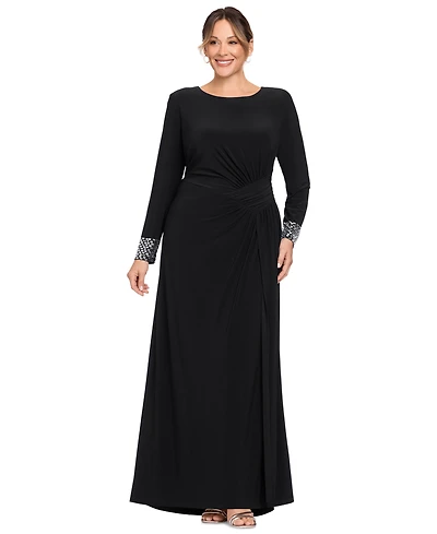 Betsy & Adam Plus Wedding Guest Bedazzled-Wrist-Cuff Gown