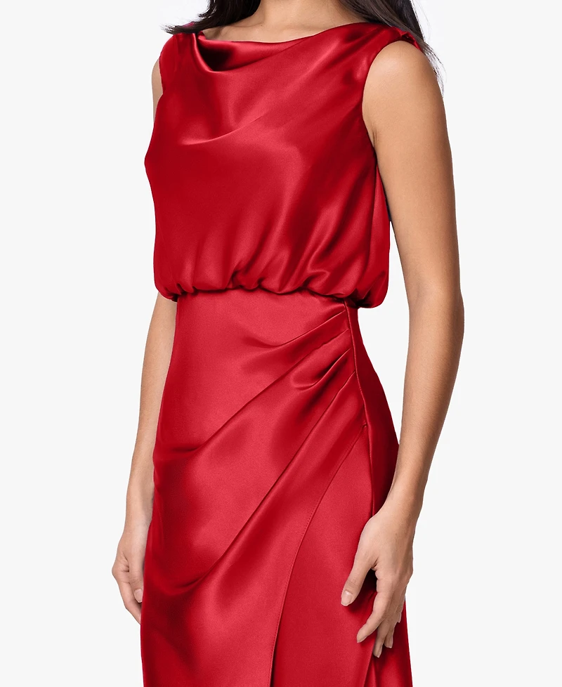 Betsy & Adam Plus Ruched Cowl Neck Sleeveless Gown
