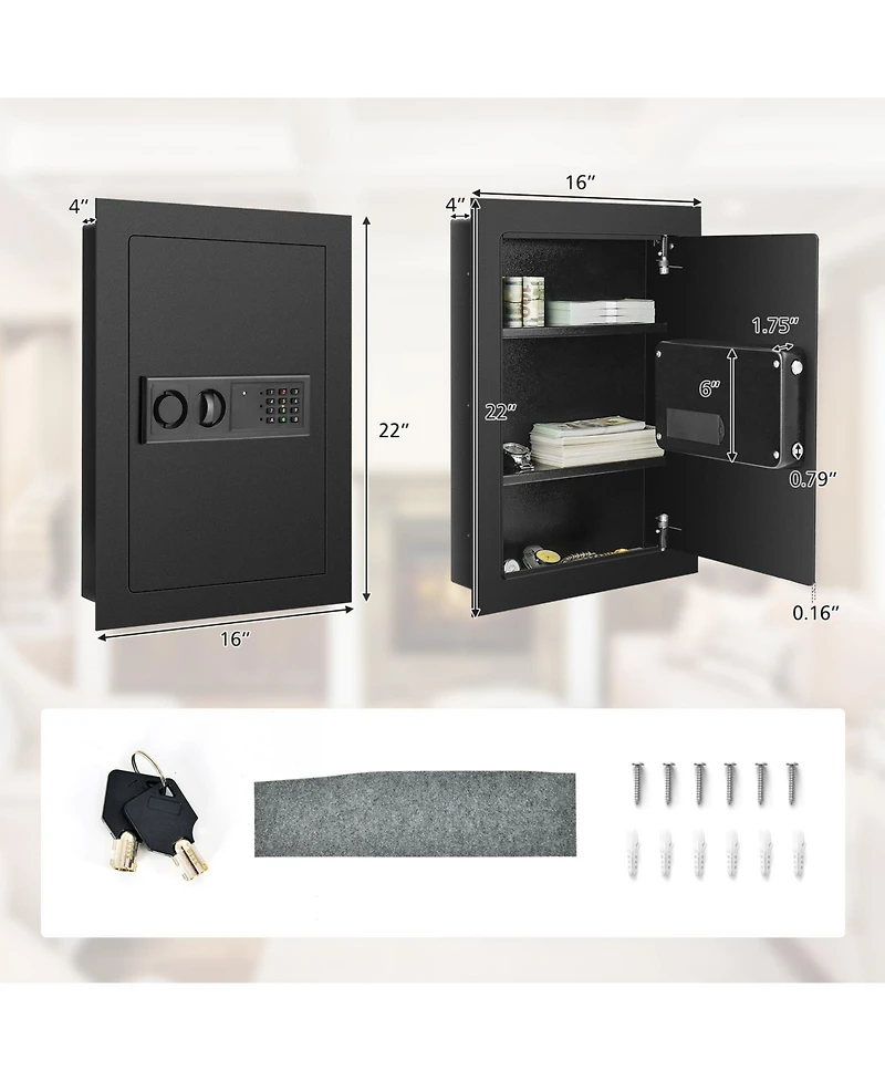 Sugift Digital Recessed Wall Safe Security Lock Cash Box 22in H x 16in W x 4 1/7in D