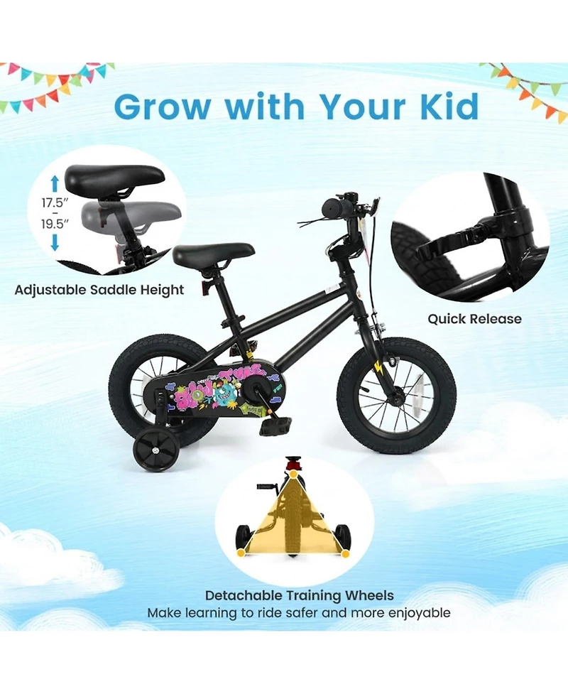 Hongge 12-Inch Removable Training Wheels Kids Bike, 110 lb. Capacity, Ages 3-4