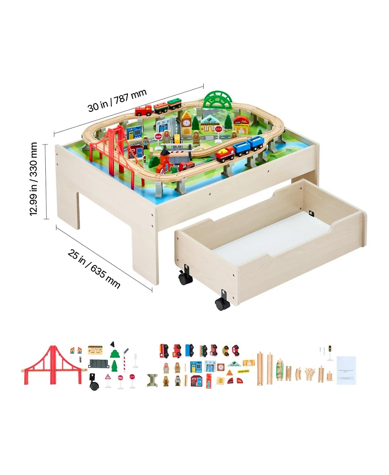 Hongge 3-in-1 100-Piece Reversible Wooden Train Table