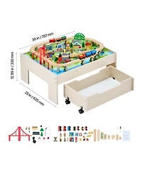 Hongge 3-in-1 100-Piece Reversible Wooden Train Table