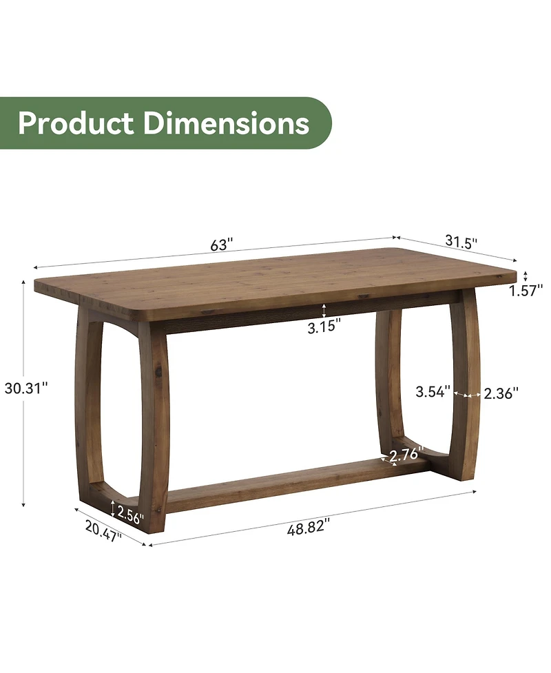 Tribesigns Solid Wood Dining Table for 4-6 People, 63 Inch Dining Room Table with Safely Rounded Corners and U-Shaped Trestle Base