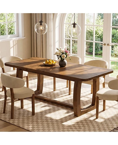 Tribesigns Solid Wood Dining Table for 4-6 People, 63 Inch Dining Room Table with Safely Rounded Corners and U-Shaped Trestle Base