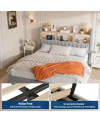 homfan Upholstered Bed with 2 Drawers and Led Lights | Platform Charging Station Storage Headboard, Heavy Duty, No Box Spring Needed
