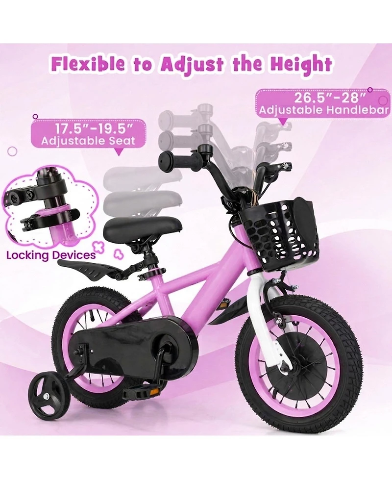 Hongge 12-Inch Kids Bike with Training Wheels and Adjustable-Handlebar, Ages 3-4