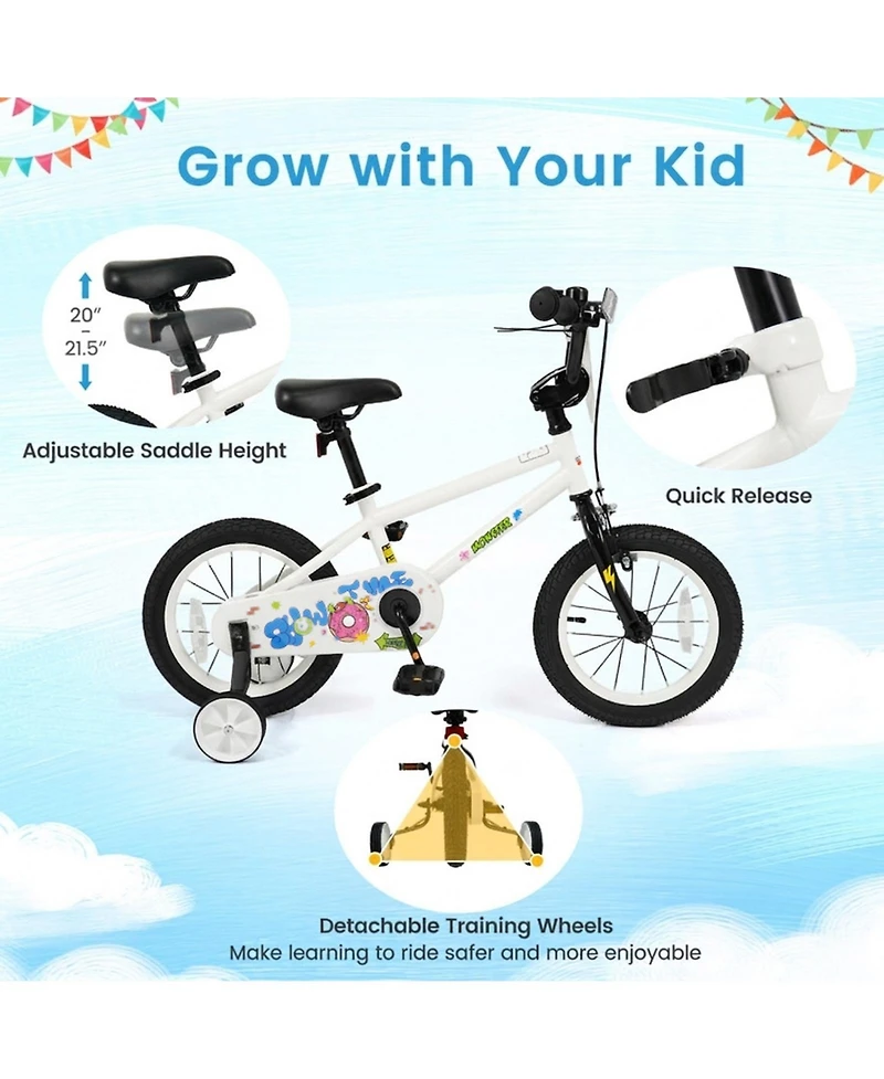 Hongge 14-Inch Training Wheels Dual Brakes Kids' Bike, Ages 3-5
