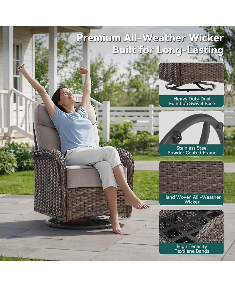 Pocassy 3-Piece Wicker Patio Furniture Set with Thick Cushions, Outdoor Swivel Rocker Chairs High Back, Deep Seating for Deck, Porch Use