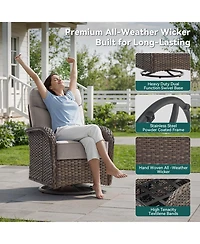 Pocassy 3-Piece Wicker Patio Furniture Set with Thick Cushions, Outdoor Swivel Rocker Chairs High Back, Deep Seating for Deck, Porch Use