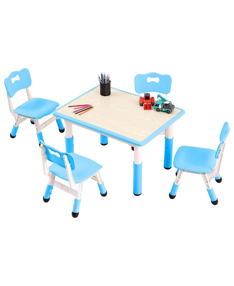 homfan Height Adjustable Kids Table and 4 Chair Set with Erasable Desktop, Non Slip Legs, Foldable, for Ages 2 to 10