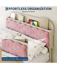 homfan Sandwich Cookie Style Princess Bed Frame, Upholstered with Storage Headboard and 2 Drawers, No Box Spring Needed