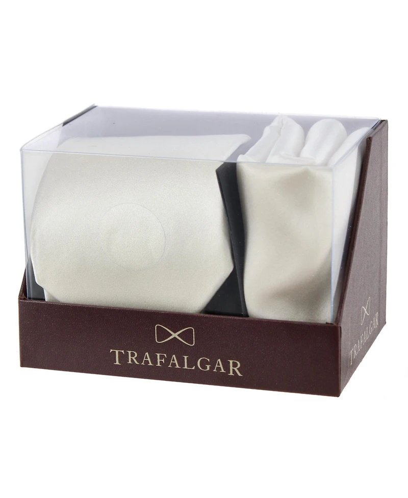 Trafalgar Men's Sutton Solid Color Silk Necktie and Pocket Square Combo