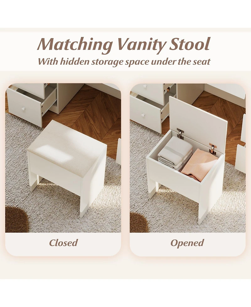 Slickblue Vanity Desk with Mirror and Lights Makeup Table and Stool Set