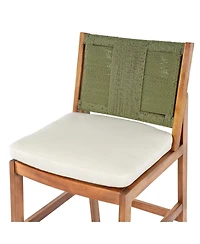 Flynama Set of 2 Outdoor Acacia Wood Bar Height Stools, Teak Finish with Cushion and Wicker Back