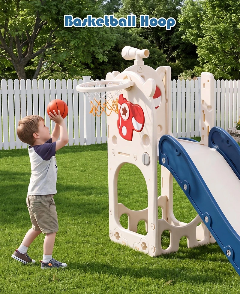 Sugift 7-in-1 Toddler Slide with Basketball Hoop, Golf, Telescope and Hiding Area Play Set, Ages 1-3