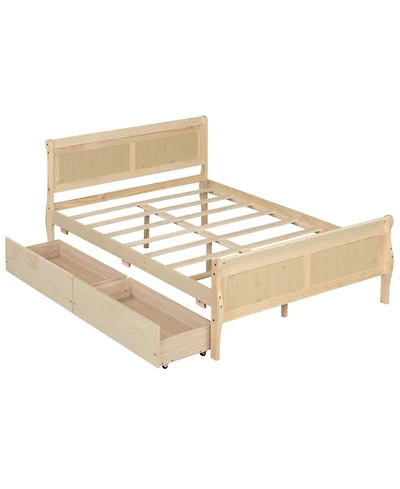 Sugift Full Size Sleigh Bed Frame with 2 Storage Drawers and Footboard for Kids Teens Adults