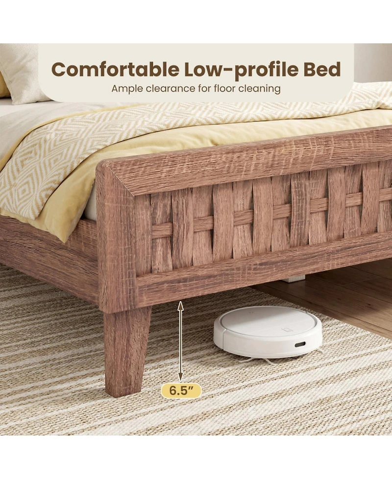 Sugift Mid Century Queen Bed Frame with 3D Woven Headboard