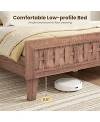 Sugift Mid Century Queen Bed Frame with 3D Woven Headboard