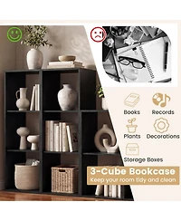 Sugift 3 Cube Bookshelf with Back Guardrail for Living Room Bedroom