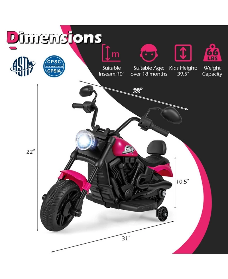 Hongge 6V Kids Electric Motorcycle with Headlight and Training Wheels