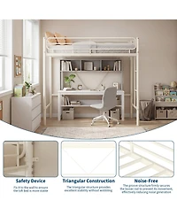 homfan Heavy Duty Twin Loft Bed, Metal Frame with 11.7" Guardrail, Space-Saving Underbed Workspace, 450 lbs Capacity, No Box Spring Needed