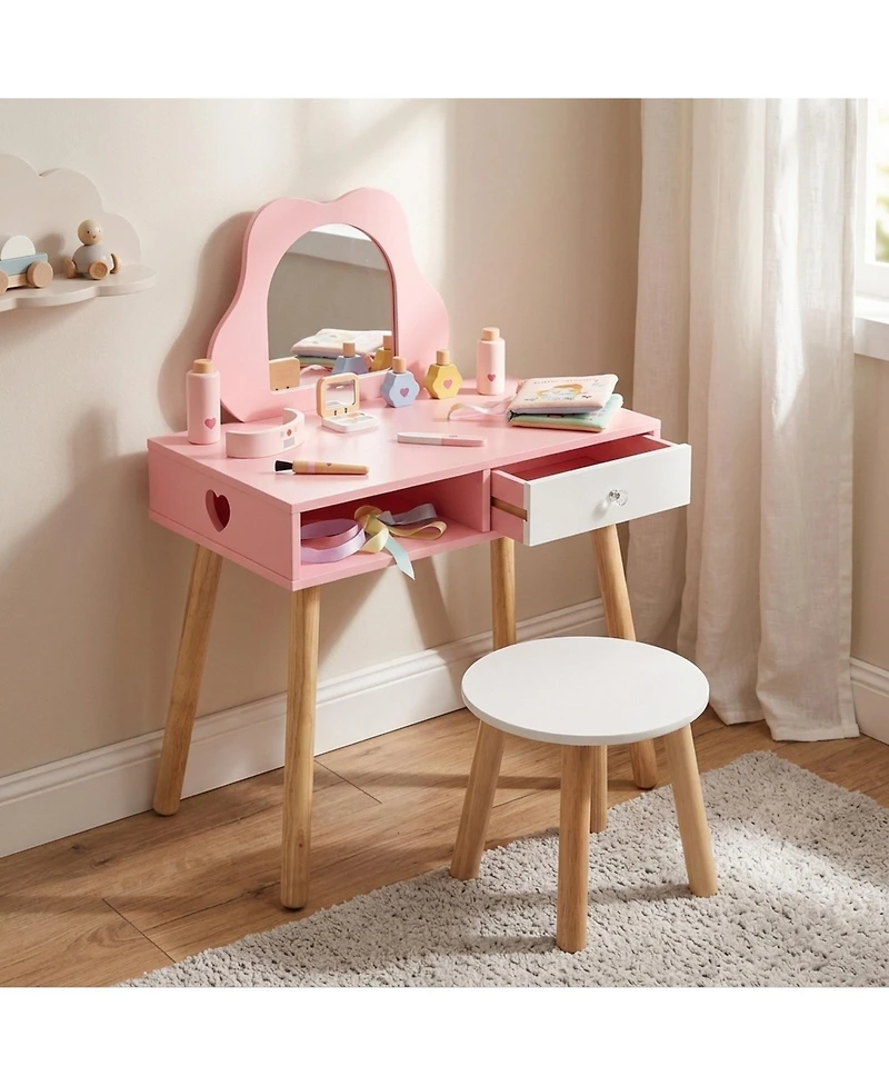 Sugift Pretend Nail Salon 2-in-1 3-Piece Table, Chair, and Stool Set, Ages 3-8