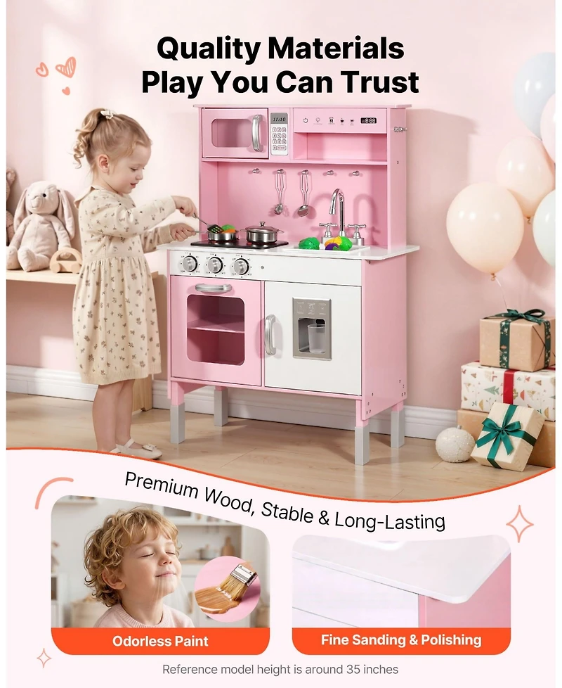 Hongge Nordic Wooden Interactive Play Kitchen Playset, Ages 3+