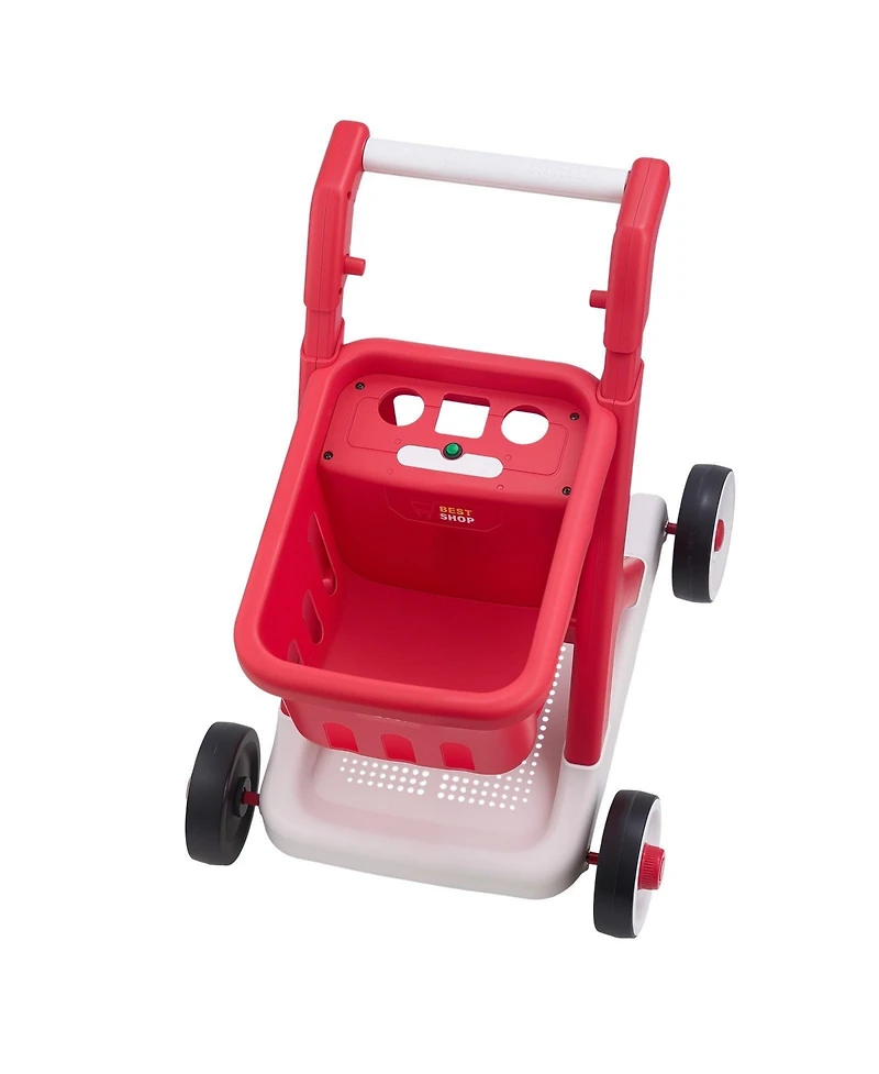 Hongge Scan and Sort Kids Shopping Cart with Pretend Food Light-Up Scanner and Adjustable Handle Ages 2 Plus