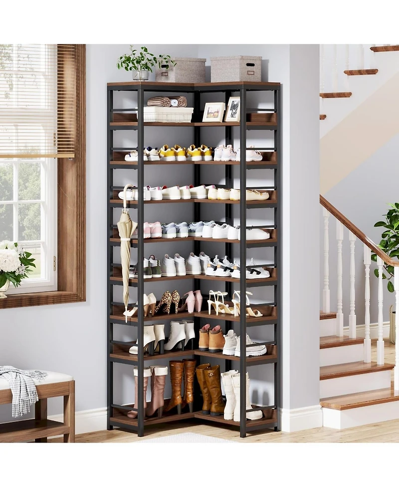Tribesigns 9 Tiers Corner Shoe Rack, Tall Vertical Shoe Rack Organizer, Free Standing Large Shoe Storage Shelf
