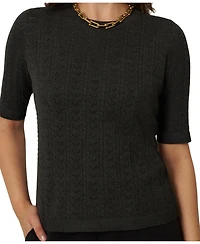 Cable & Gauge Women's Pointelle Stitch Jewel Neck Sweater