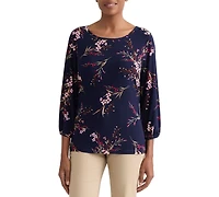 Jones New York Petite 3/4-Sleeve Scoop Neck Floral Blouse