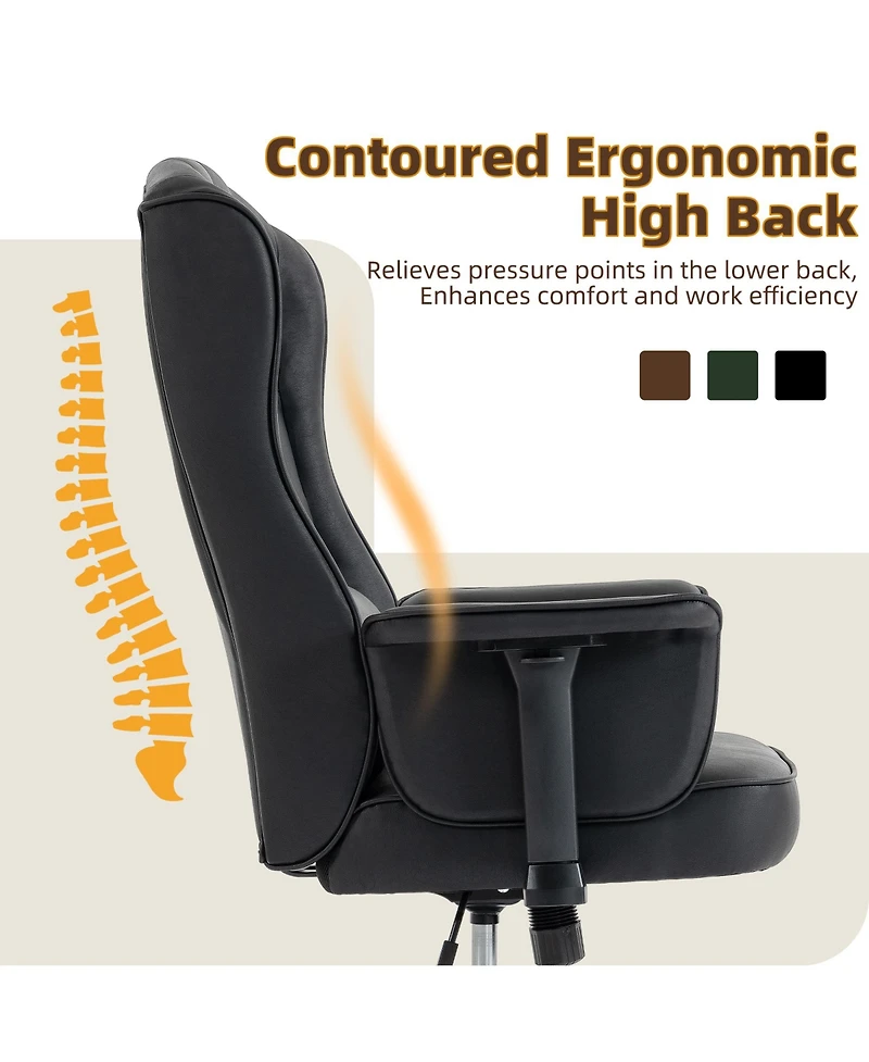 Dyhome Traditional Faux Leather Executive Office Chair with Adjustable Armrests and Lumbar Pillow