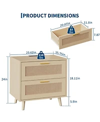 homfan Rattan Nightstand with Charging Station