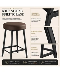 homfan 2-Piece Round Bar Stools – 26" Upholstered Barstools with Footrests, Soft Wider Seat for Kitchen Island and Bar