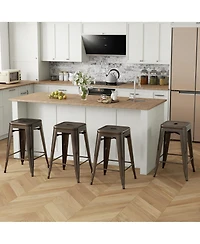 Gymax 24'' Metal Bar Stools Set of 4 w/ Square Seat Patio Bar Stools Home Kitchen