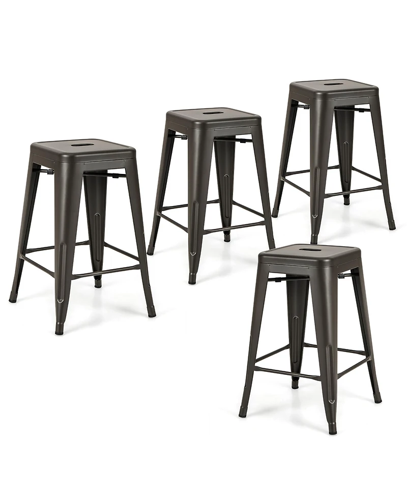 Gymax 24'' Metal Bar Stools Set of 4 w/ Square Seat Patio Bar Stools Home Kitchen