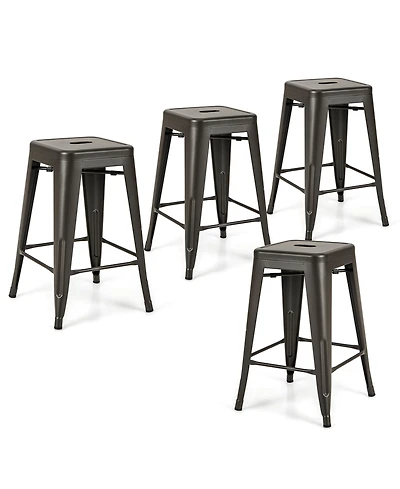 Gymax 24'' Metal Bar Stools Set of 4 w/ Square Seat Patio Bar Stools Home Kitchen