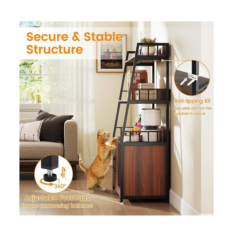 Ruie Cat Litter Box Enclosure Furniture 52 in Storage Cabinet with Charging Station