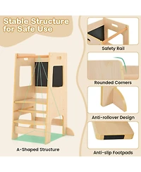 Sugift Toddler Kitchen Step Stool with Adjustable Height and Activity Chalkboards
