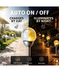 Bell + Howell 2-Piece Solar Powered Cracked Glass Led Pathway Lights, Weather-Resistant Garden Stakes