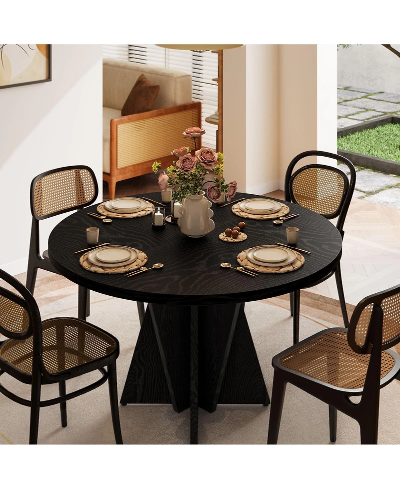 Hausource Modern Round Dining Table with Thickened Tabletop, Geometric Pedestal Base and Adjustable Foot Pads