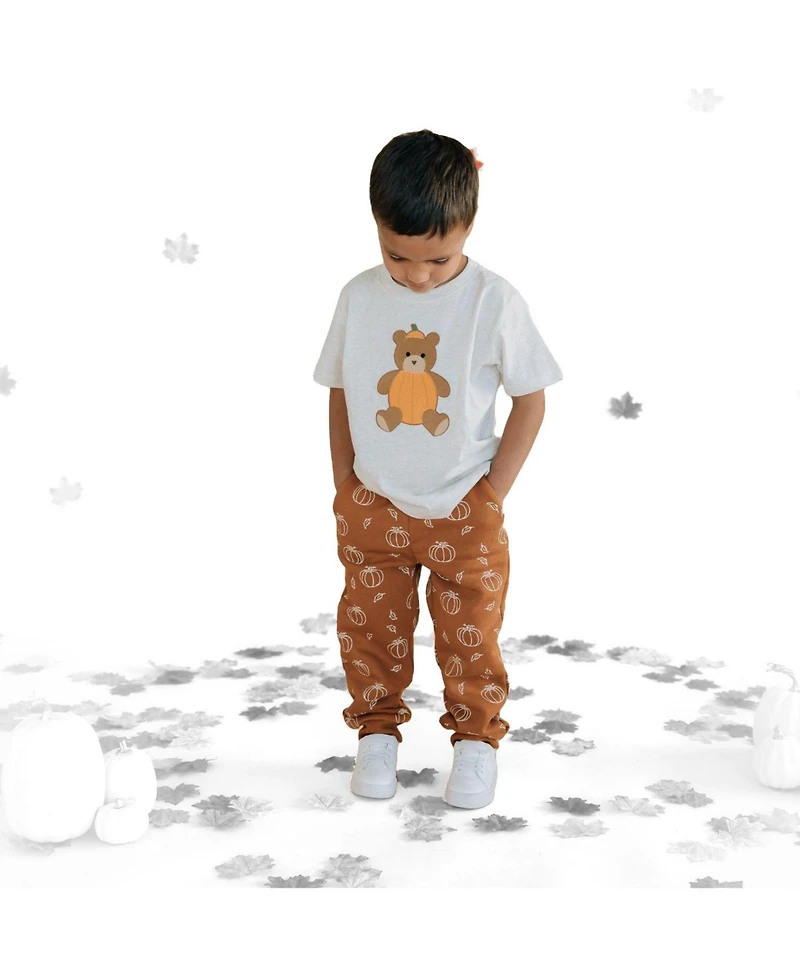 Sweet Wink Big Boys Pumpkin Teddy Bear Patch Short Sleeve T-Shirt