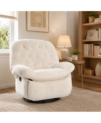 homfan 360 Degree Swivel Rocking Recliner Chair, Chenille Upholstered Lounge Chair with Retractable Footrest and Side Storage Pockets for Living Room