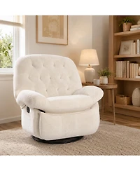 homfan 360 Degree Swivel Rocking Recliner Chair, Chenille Upholstered Lounge Chair with Retractable Footrest and Side Storage Pockets for Living Room