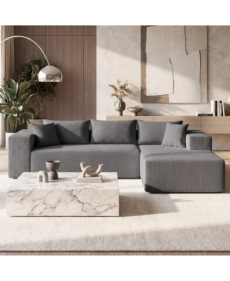 Sugift Modular L-Shaped Sectional Sofa with Deep Seats and 5 Corduroy Throw Pillows