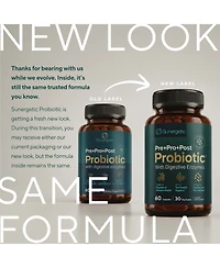Sunergetic 4-in-1 Probiotic Prebiotic Postbiotic Digestive Enzymes for Men and Women, Gut Health and Immunity Support, 60 Count