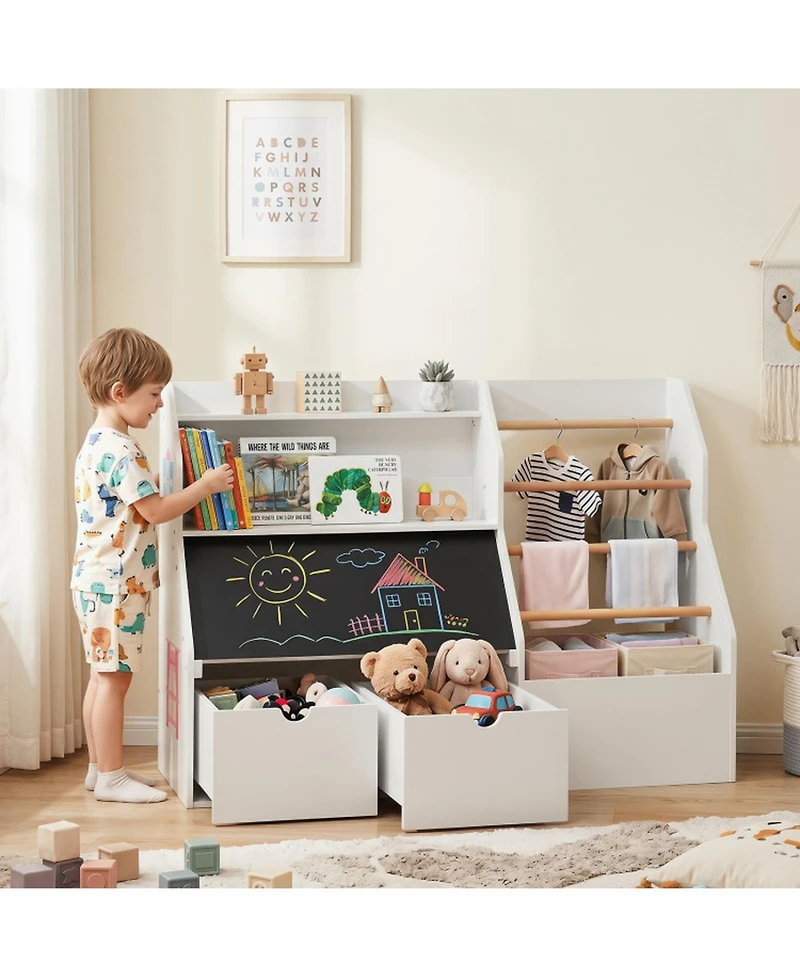 Sugift Kids Toy Storage Organizer with Flip-Up Blackboard and 2 Rolling Drawers