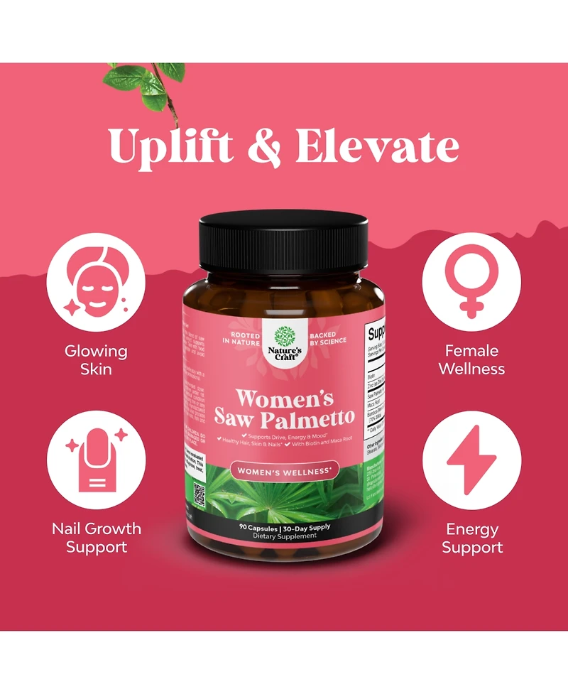 Nature's Craft Saw Palmetto 500milligram Capsules for Women with Maca Root and Biotin